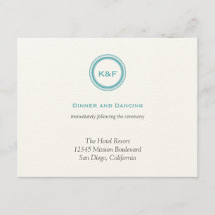 Cartão De Informações Cerco azul da recepção de casamento das iniciais