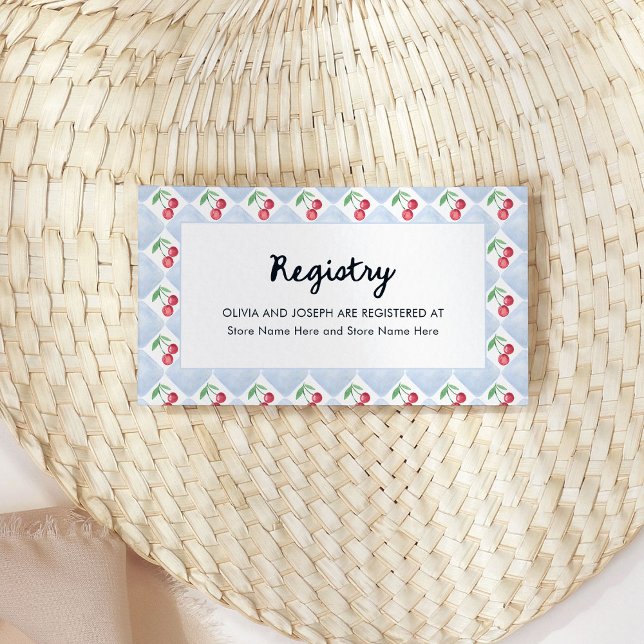 Cartão De Informações Cerejas Retro Whimsic | Registro chá de panela (Criador carregado)