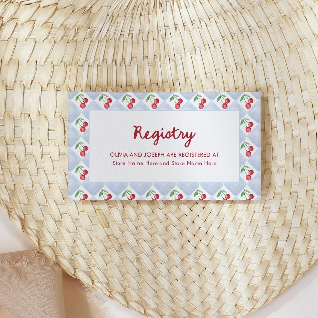 Cartão De Informações Cerejas Retro Whimsic | Registro chá de panela (Criador carregado)