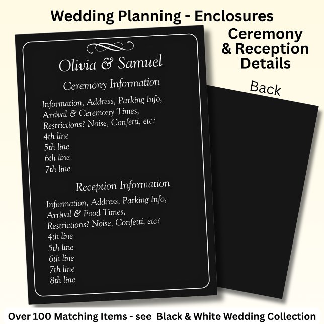 Cartão De Informações Ceremony & Reception Venues info - Black White (Criador carregado)