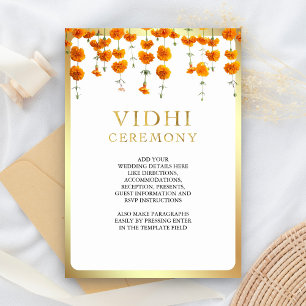 Cartão De Informações Cerimônia Floral Marigold Casamento Sul Indiano Vi