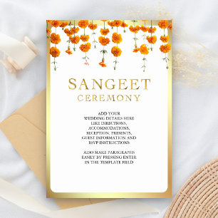 Cartão De Informações Cerimônia Sangeet de Casamento Floral de Marigold