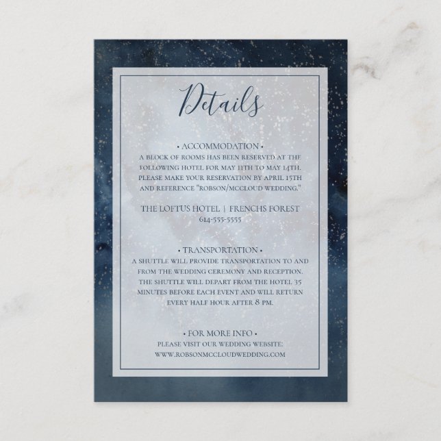 Cartão De Informações Céu Noturno Celestial com Detalhes do Quadro (Frente)