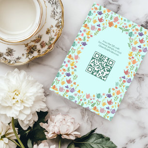 Cartão De Informações Chá da Noiva Festa Tea Party Código QR PERSONALIZA