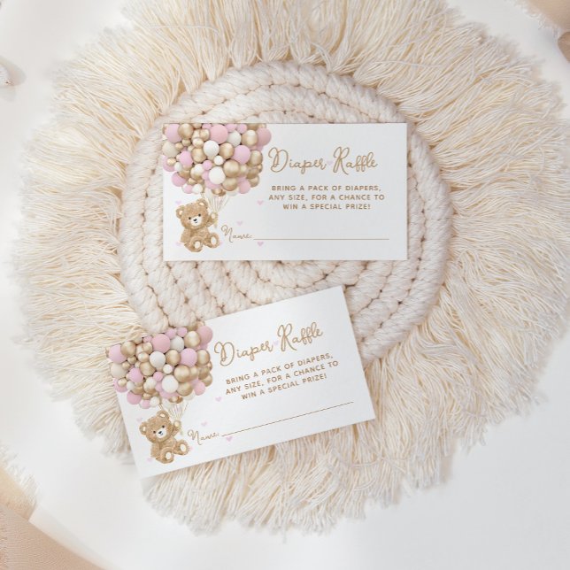 Cartão De Informações Chá de Bear Rosa e Bebê Balão (Criador carregado)