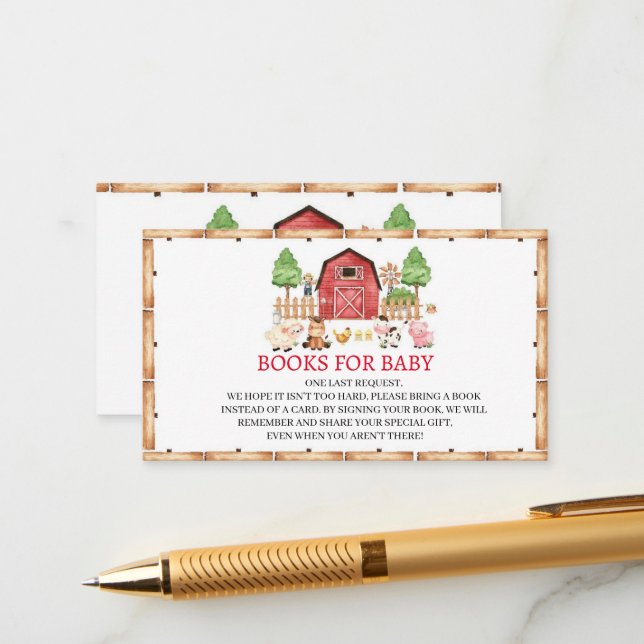 Cartão De Informações Chá de Bebê Animais da Fazenda Vermelhos (Frente/Verso In Situ)