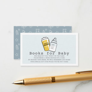 Cartão De Informações Chá de Bebê Azul Garrafa de Bebê e Cerveja Livro S