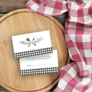 Cartão De Informações Chá de Bebê BBQ Sorteio de Fraldas Xadrez Cinza Vi