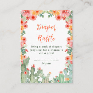 Cartão De Informações Chá de Bebê Boho Floral Cactus Sorteio de Fraldas