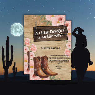 Cartão De Informações Chá de Bebê Botas de Cowgirl Rústico Floral
