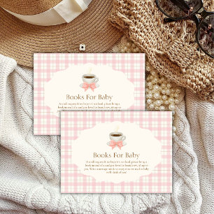 Cartão De Informações Chá de Bebê Café Xadrez Rosa Bébé Livros