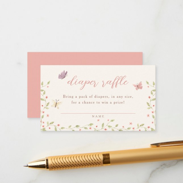 Cartão De Informações Chá de Bebê de Borboleta em Aquarela Sorteio de Fr (Frente/Verso In Situ)