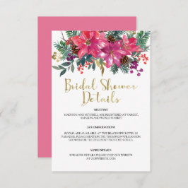 Cartão De Informações Chá de Bebê de Natal com Noiva e Poinsettia Rosa