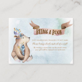 Cartão De Informações Chá de Bebê de Urso Boho em Aquarela