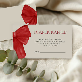 Cartão De Informações Chá de Bebê Diaper Raffle Arco Vermelho de Natal
