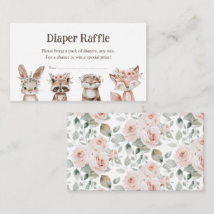 Cartão De Informações Chá de Bebê Diaper Raffle Boho Animais da Floresta