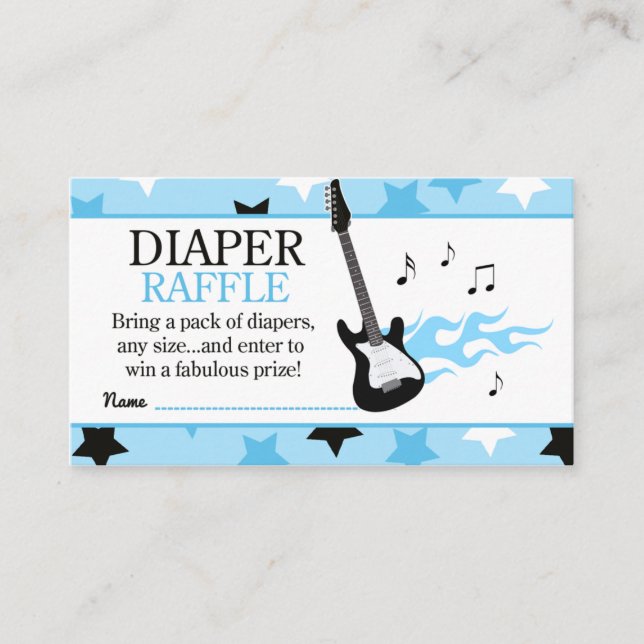 Cartão De Informações Chá de Bebê Diaper Raffle Estrela do Rock Azul (Frente)