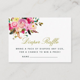 Cartão De Informações Chá de Bebê Diaper Raffle Floral Boho Aquarela