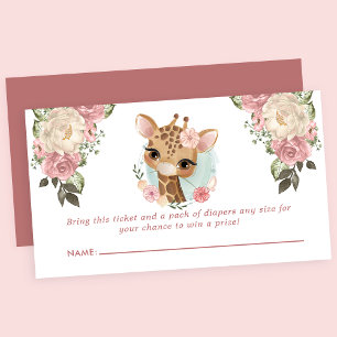 Cartão De Informações Chá de Bebê Diaper Raffle Girafa Floral Fofa