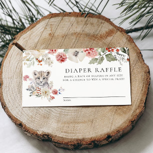 Cartão De Informações Chá de Bebê Diaper Raffle Leopardo da Neve em Aqua