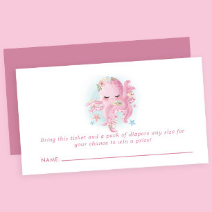 Cartão De Informações Chá de Bebê Diaper Raffle Polvo Rosa Aquarela