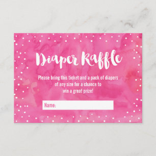 Cartão De Informações Chá de Bebê Diaper Raffle Rosa em Aquarela Oh Baby