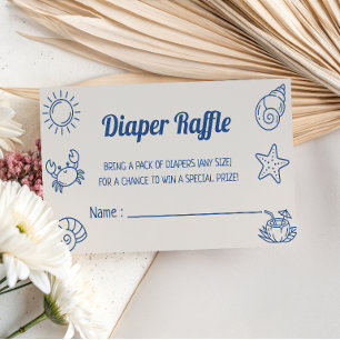 Cartão De Informações Chá de Bebê Diaper Raffle Sea You Soon Baby