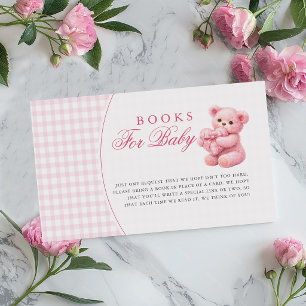 Cartão De Informações Chá de Bebê do Ursinho de Gingham Rosa Pequeno Cor
