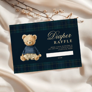 Cartão De Informações Chá de Bebê do Urso Polo Xadrez Sorteio de Fraldas