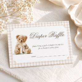 Cartão De Informações Chá de Bebê do Urso Vintage - Rifas de Fraldas