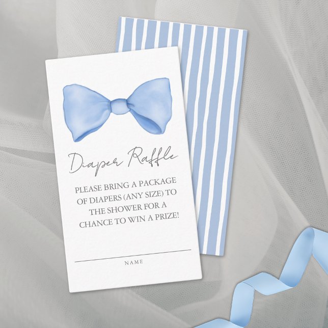 Cartão De Informações Chá de Bebê Elegante e Fofo com Laço Azul - Rifas  (Elegant Cute Blue Bow Baby Shower Diaper Raffle Enclosure Card )