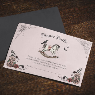 Cartão De Informações Chá de Bebê em Rosa Gótico - Rifa de Fraldas