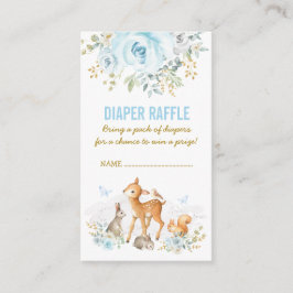Cartão De Informações Chá de Bebê Floral Azul Floresta Diaper Raffle
