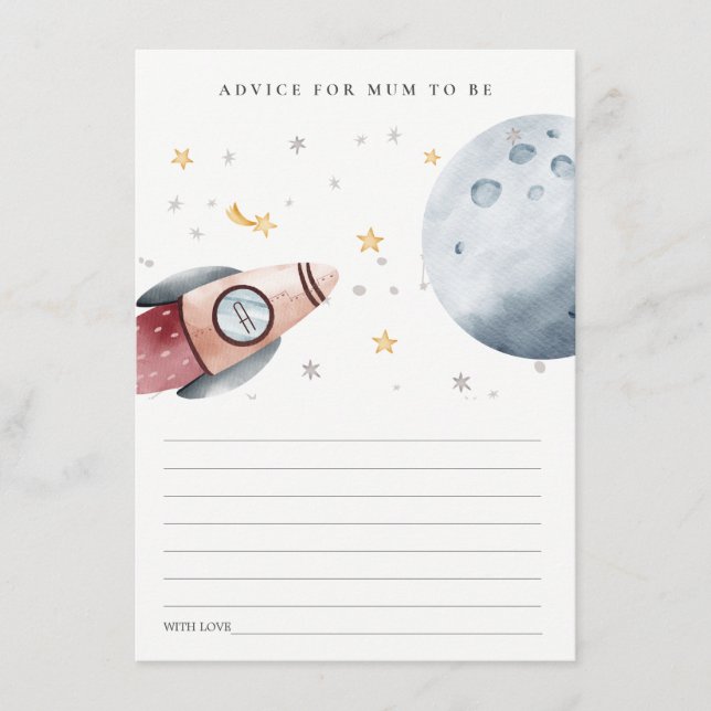 Cartão De Informações Chá de Bebê Fofo de Espaço Sideral - Conselho para (Frente)