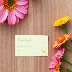 Cartão De Informações Chá de Bebê Menina com Floral de Corça e Rifas de