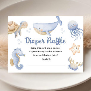 Cartão De Informações Chá de Bebê Menino Baleia Azul Diaper Raffle