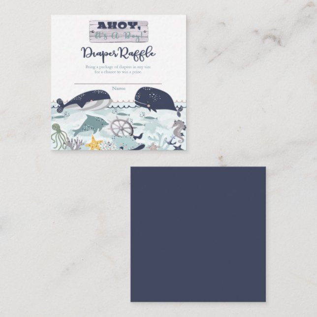 Cartão De Informações Chá de Bebê Menino - Rifas de Fraldas Ahoy (Frente/Verso)