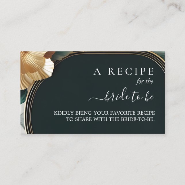 Cartão De Informações Chá de Bebê Monstera Verde Esmeralda e Dourado (Frente)