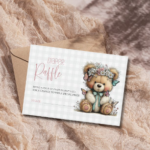Cartão De Informações Chá de Bebê Plaid Bow Teddy Daisy Sorteio de Frald
