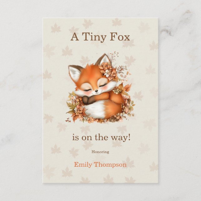 Cartão De Informações Chá de Bebê Raposa Outonal Aconchegante Festa Flor (Frente)