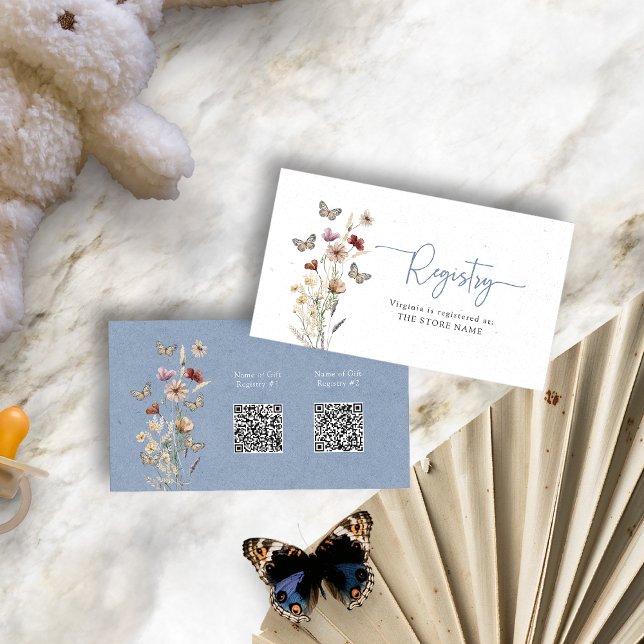 Cartão De Informações Chá de Bebê Registro Floral Azul (Dusty Blue Floral Registry Baby Shower Enclosure Card by Painted Paperie
)