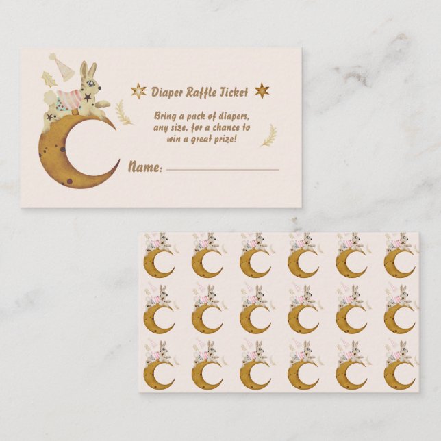 Cartão De Informações Chá de Bebê Rifa de Fraldas Lua Acima (Frente/Verso)