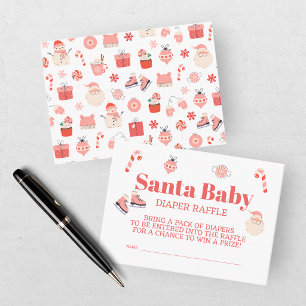 Cartão De Informações Chá de Bebê Santa Baby Vermelho Rosa Sorteio de Fr