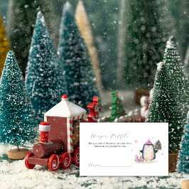 Cartão De Informações Chá de Bebê Sorteio de Fralda de Pinguim Rosa de I