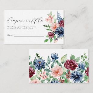 Cartão De Informações Chá de Bebê Sorteio de Fraldas Floral Aquarela