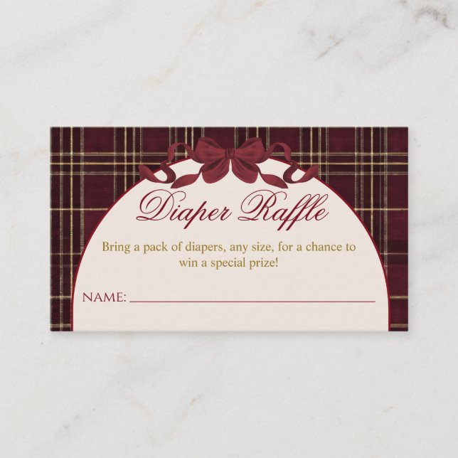 Cartão De Informações Chá de Bebê Ursinho Menina Xadrez Laço Fralda (Frente)