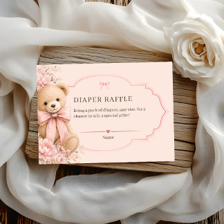 Cartão De Informações Chá de Bebê Urso de Pelúcia Rosa Luxo Sorteio de F