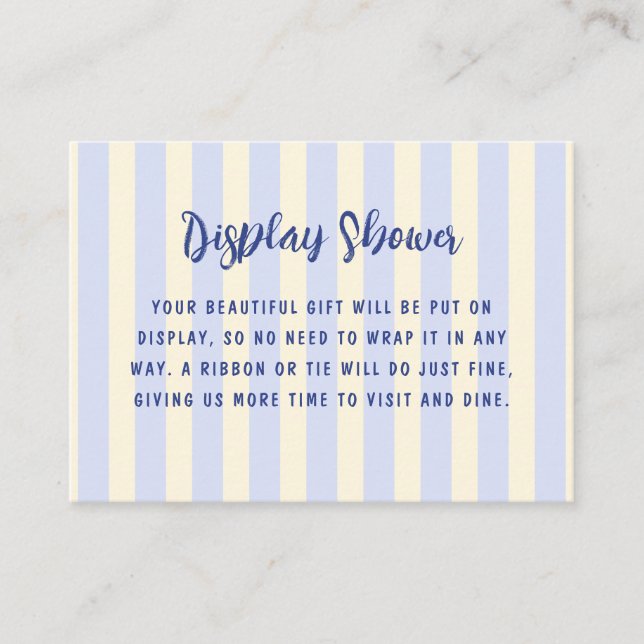 Cartão De Informações Chá de exibição de Chá de panela com risca azul (Frente)