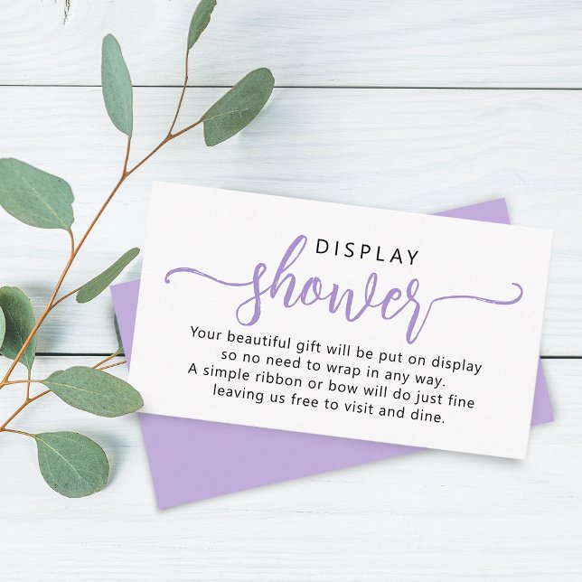Cartão De Informações Chá de Exibição de Script Puro Simples (Simple Purple Script Display Shower Enclosure Card)