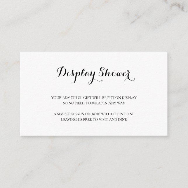 Cartão De Informações Chá de exibição elegante preto e branco simples (Frente)